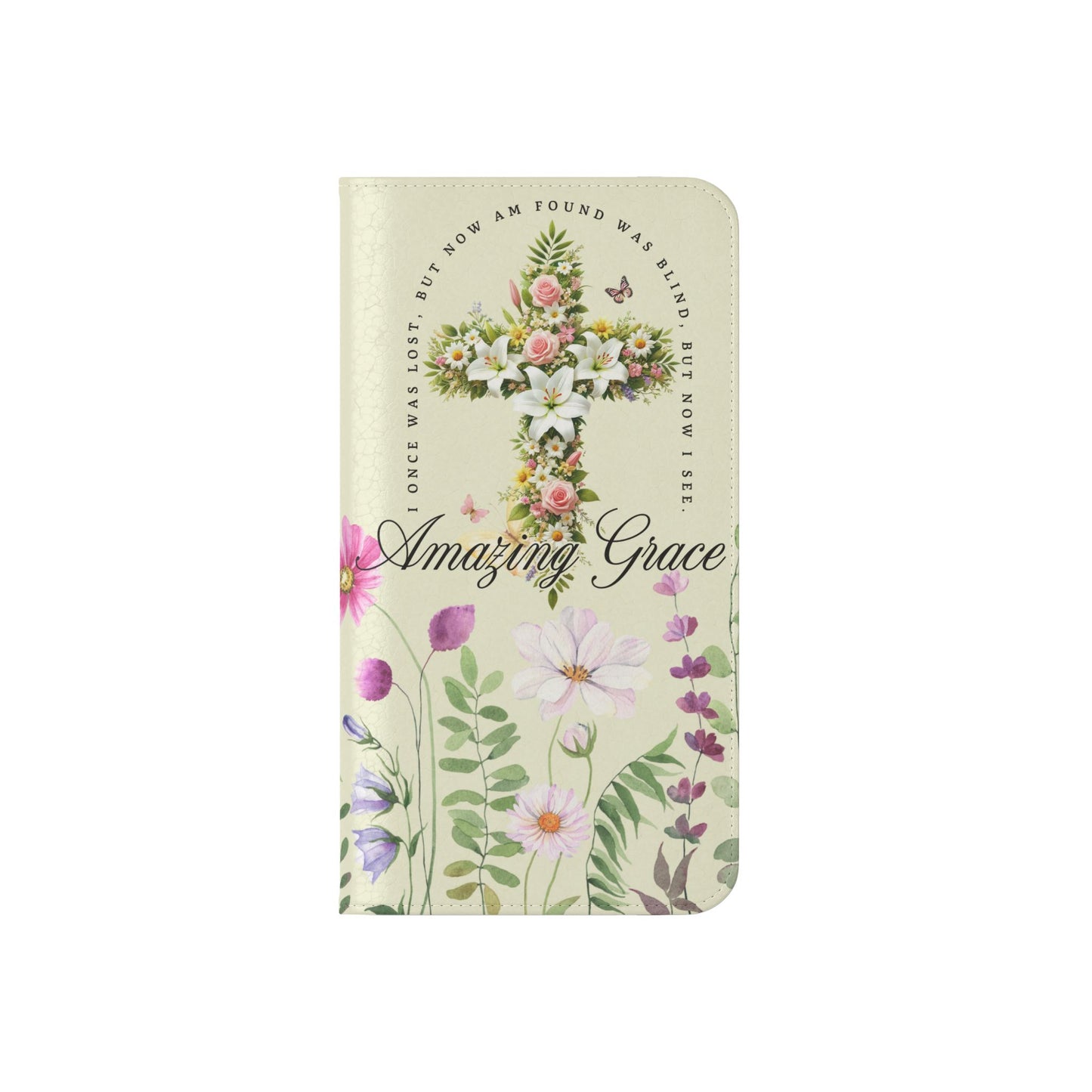 Floral Christian Prayer Flip Case, Amazing Grace, iPhone Samsung Wallet, Gifts for Her, Christian Phone Cover, Spring Floral Design