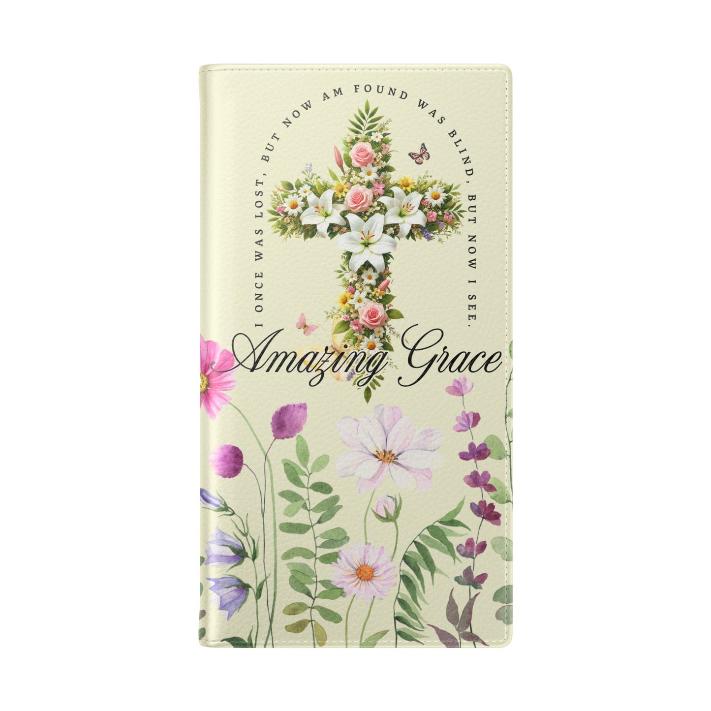 Floral Christian Prayer Flip Case, Amazing Grace, iPhone Samsung Wallet, Gifts for Her, Christian Phone Cover, Spring Floral Design