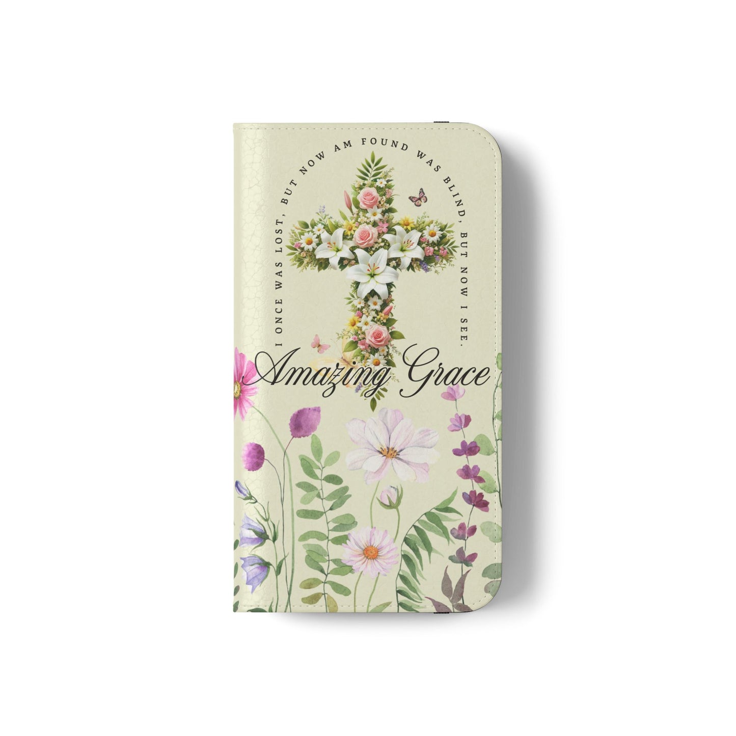 Floral Christian Prayer Flip Case, Amazing Grace, iPhone Samsung Wallet, Gifts for Her, Christian Phone Cover, Spring Floral Design