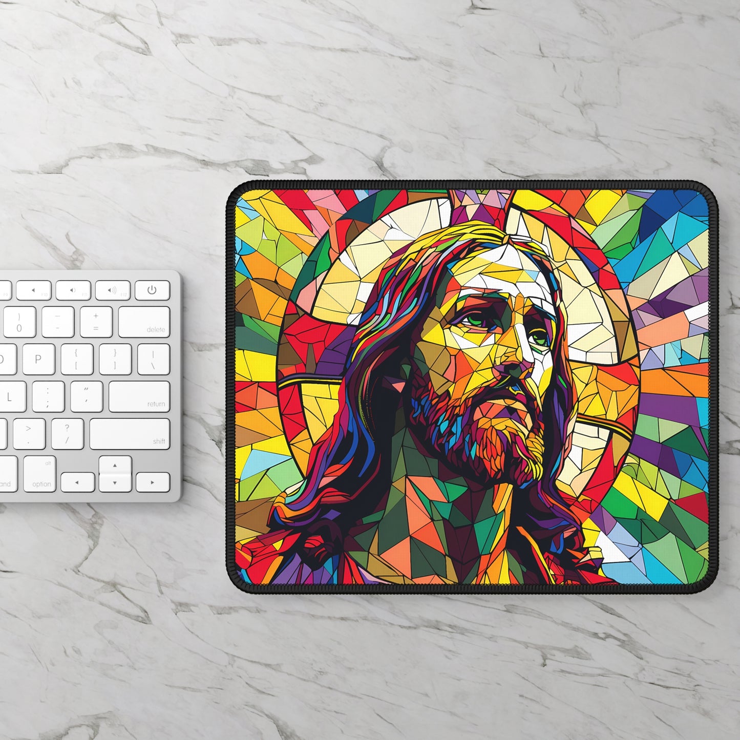 Colorful Jesus Christian Stained Glass Mouse Pad Inspirational Desk Decor
