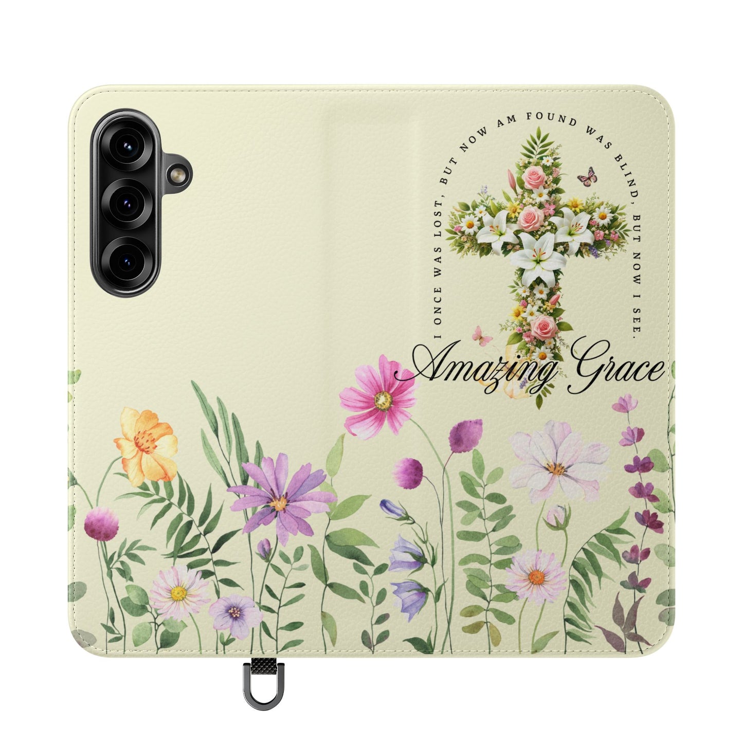Floral Christian Prayer Flip Case, Amazing Grace, iPhone Samsung Wallet, Gifts for Her, Christian Phone Cover, Spring Floral Design