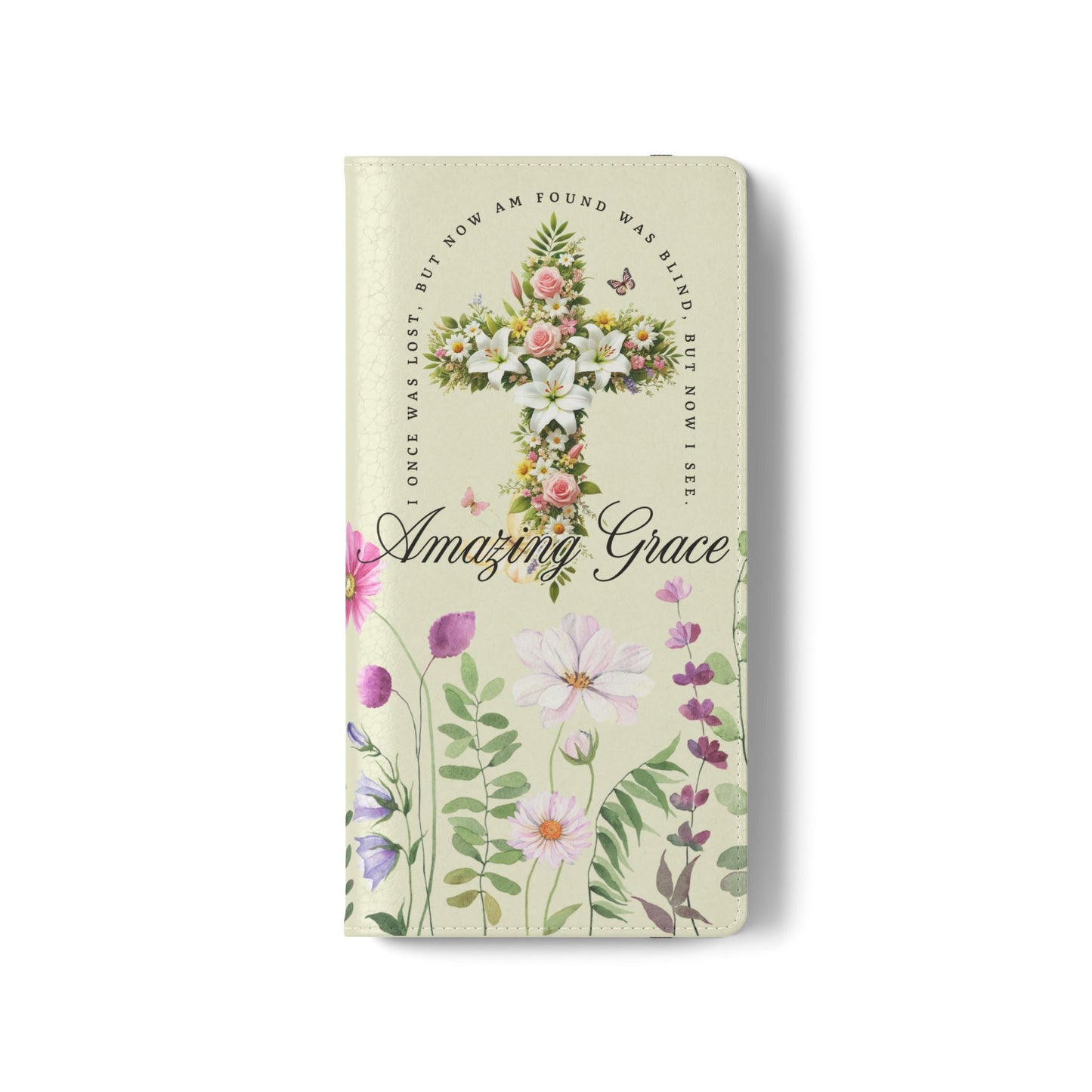 Floral Christian Prayer Flip Case, Amazing Grace, iPhone Samsung Wallet, Gifts for Her, Christian Phone Cover, Spring Floral Design