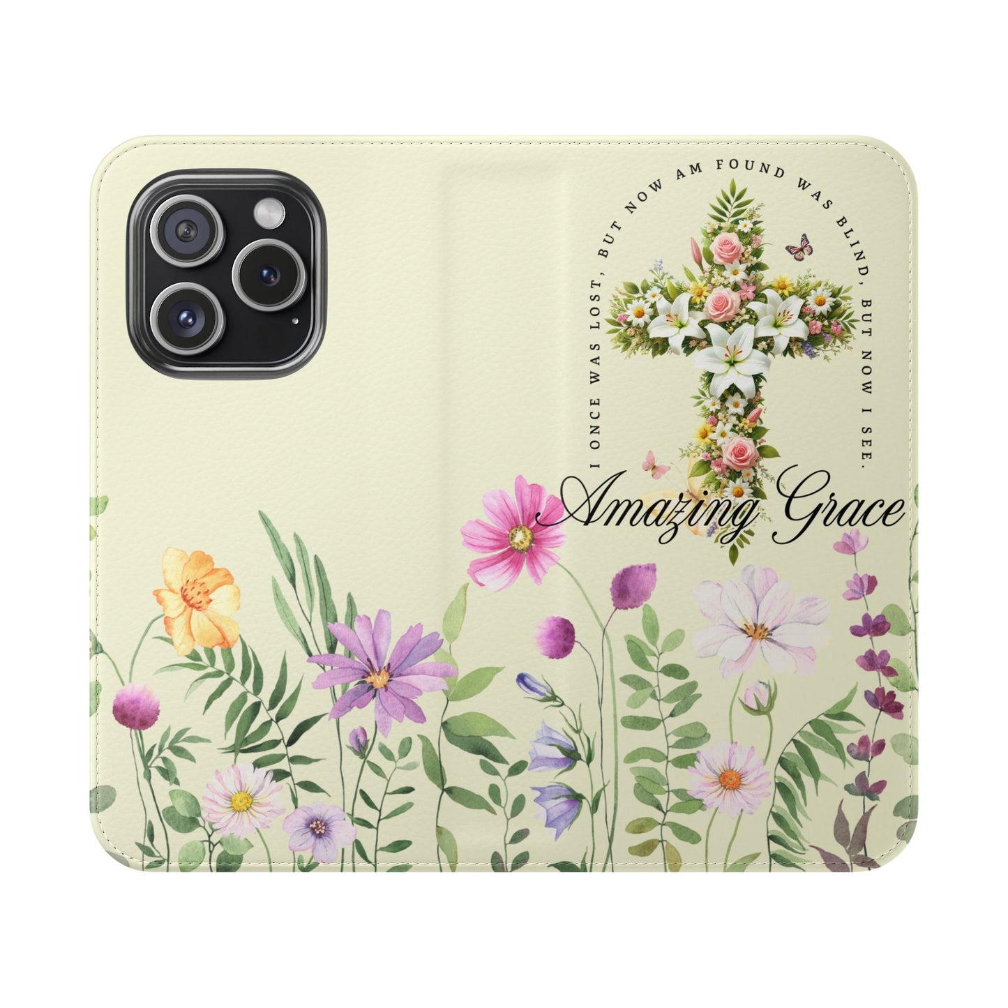 Floral Christian Prayer Flip Case, Amazing Grace, iPhone Samsung Wallet, Gifts for Her, Christian Phone Cover, Spring Floral Design