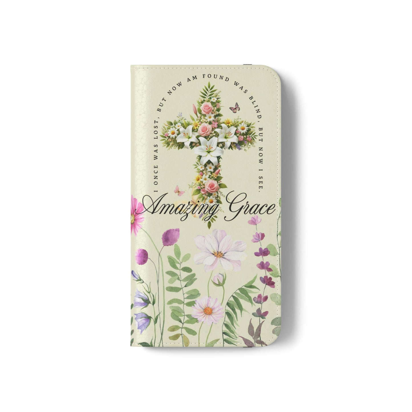 Floral Christian Prayer Flip Case, Amazing Grace, iPhone Samsung Wallet, Gifts for Her, Christian Phone Cover, Spring Floral Design
