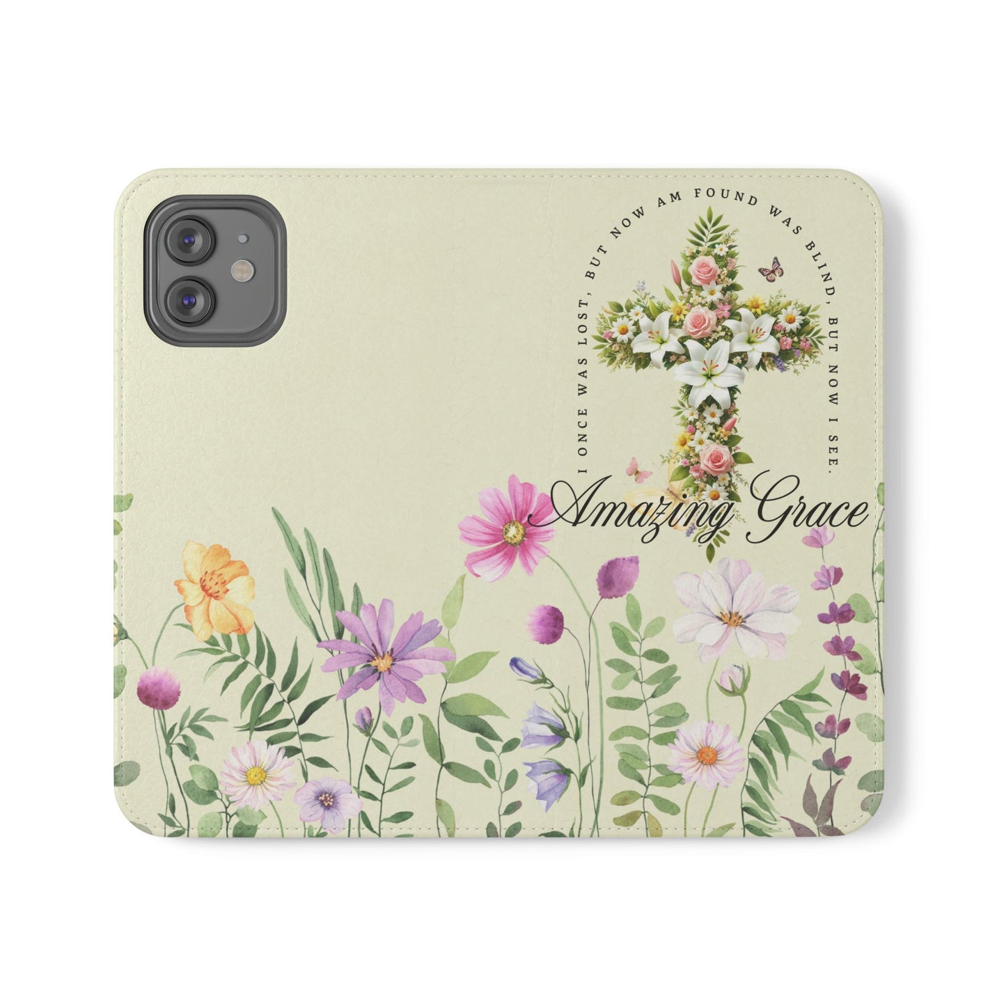 Floral Christian Prayer Flip Case, Amazing Grace, iPhone Samsung Wallet, Gifts for Her, Christian Phone Cover, Spring Floral Design