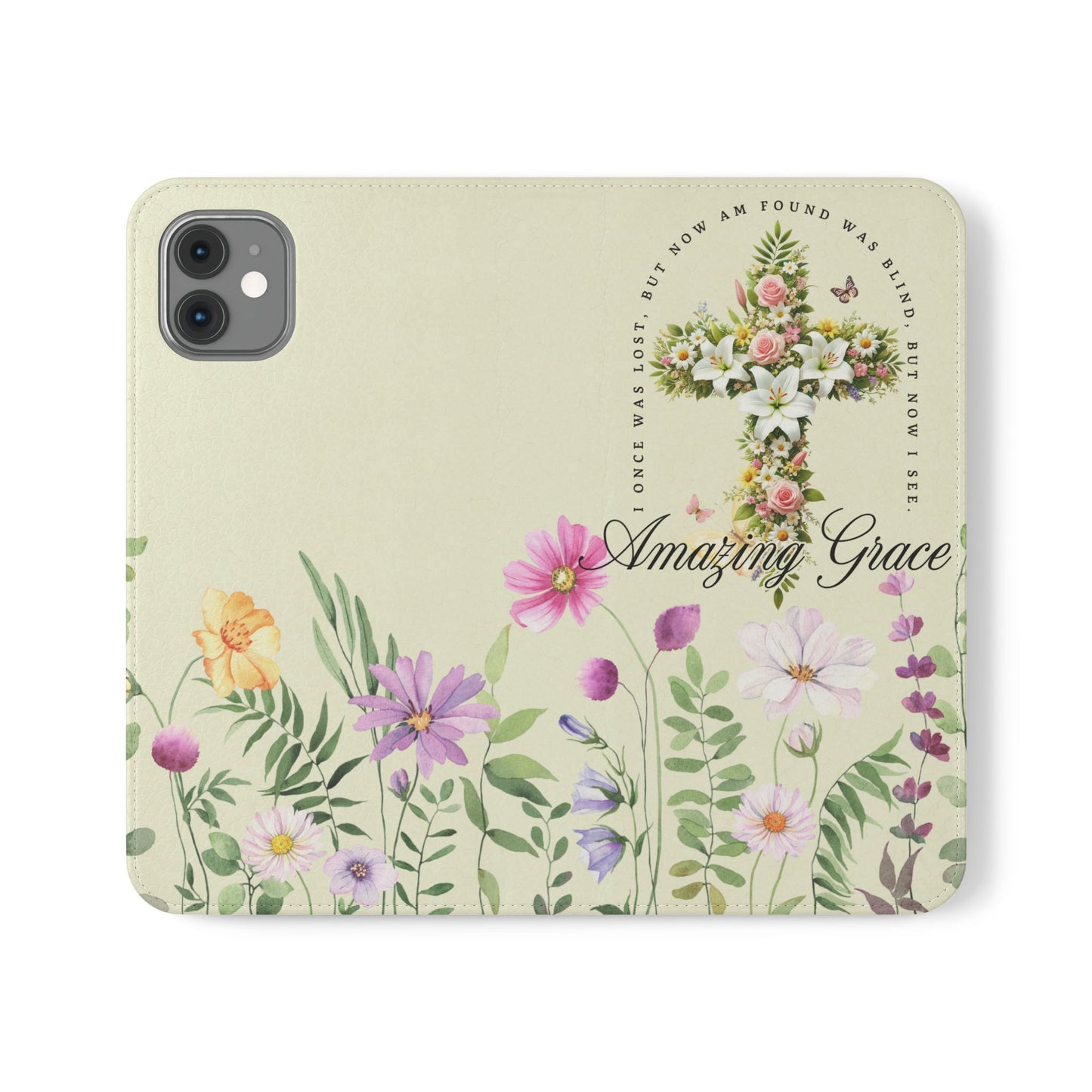 Floral Christian Prayer Flip Case, Amazing Grace, iPhone Samsung Wallet, Gifts for Her, Christian Phone Cover, Spring Floral Design