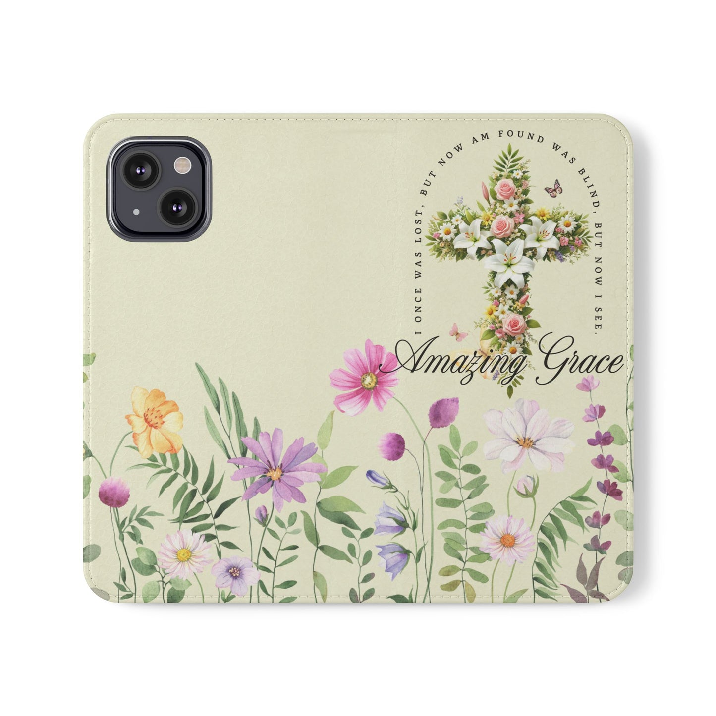 Floral Christian Prayer Flip Case, Amazing Grace, iPhone Samsung Wallet, Gifts for Her, Christian Phone Cover, Spring Floral Design