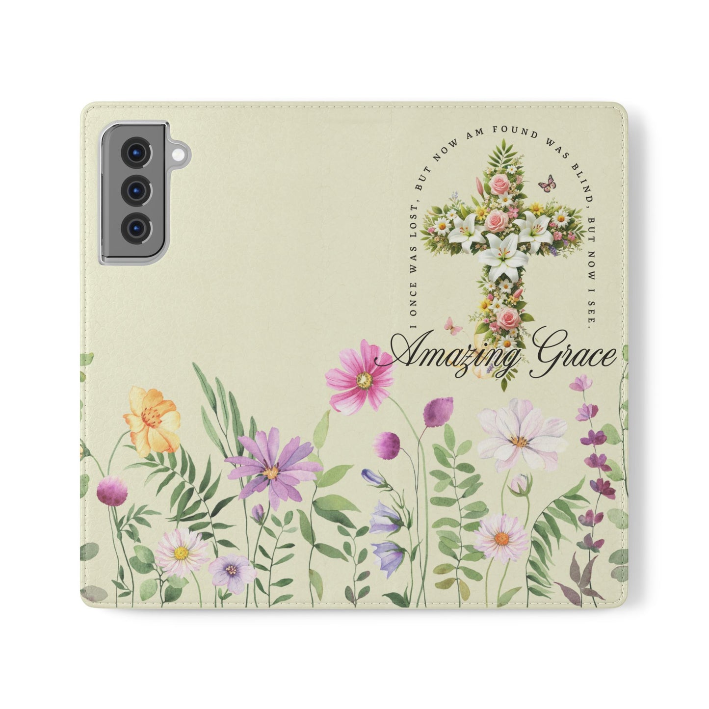 Floral Christian Prayer Flip Case, Amazing Grace, iPhone Samsung Wallet, Gifts for Her, Christian Phone Cover, Spring Floral Design