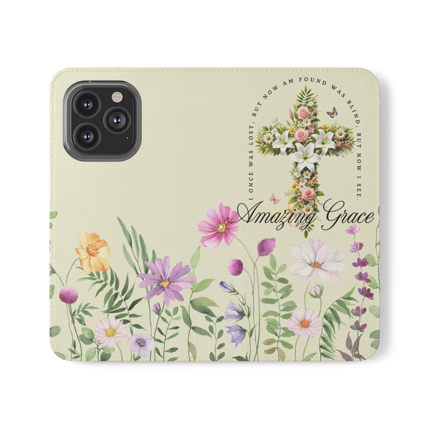 Floral Christian Prayer Flip Case, Amazing Grace, iPhone Samsung Wallet, Gifts for Her, Christian Phone Cover, Spring Floral Design