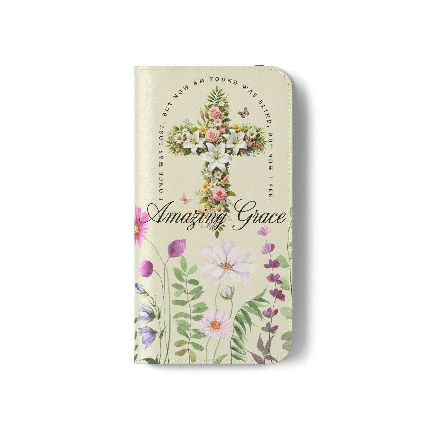 Floral Christian Prayer Flip Case, Amazing Grace, iPhone Samsung Wallet, Gifts for Her, Christian Phone Cover, Spring Floral Design