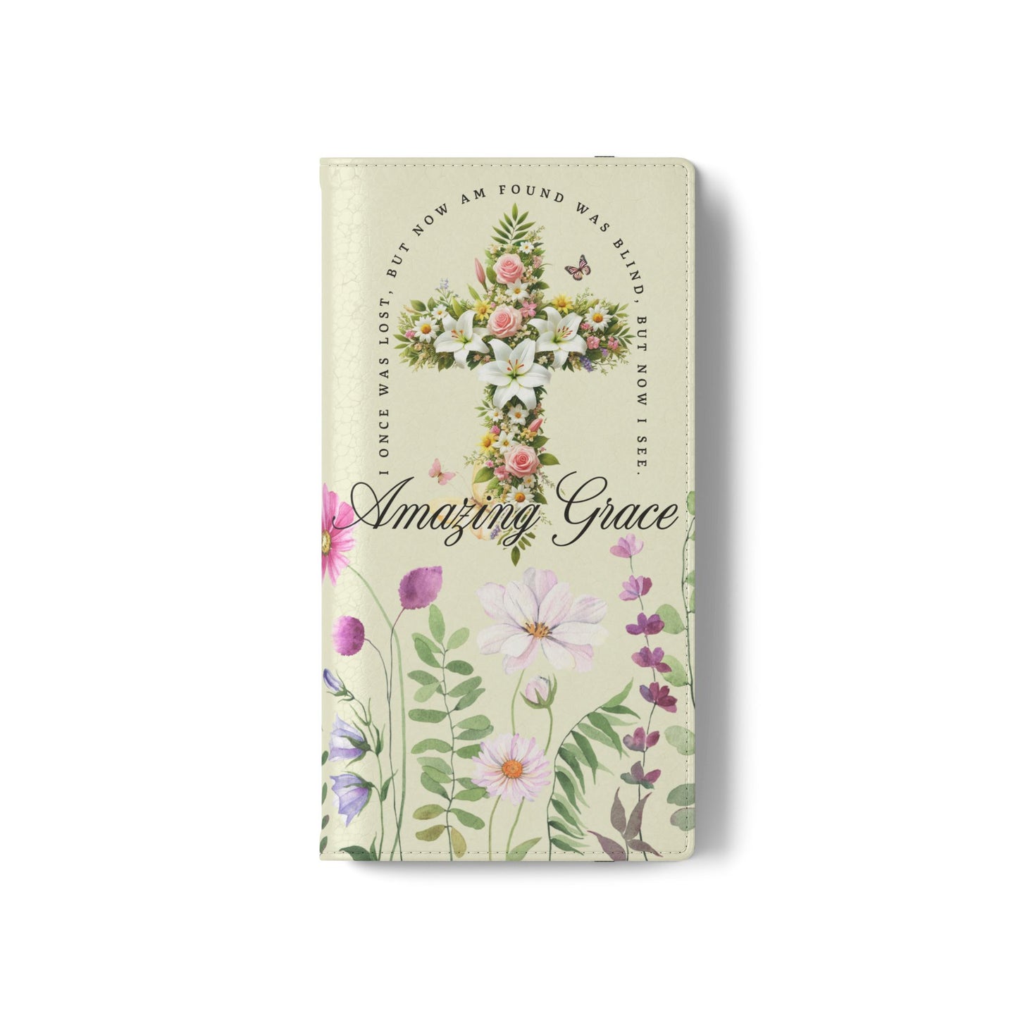 Floral Christian Prayer Flip Case, Amazing Grace, iPhone Samsung Wallet, Gifts for Her, Christian Phone Cover, Spring Floral Design