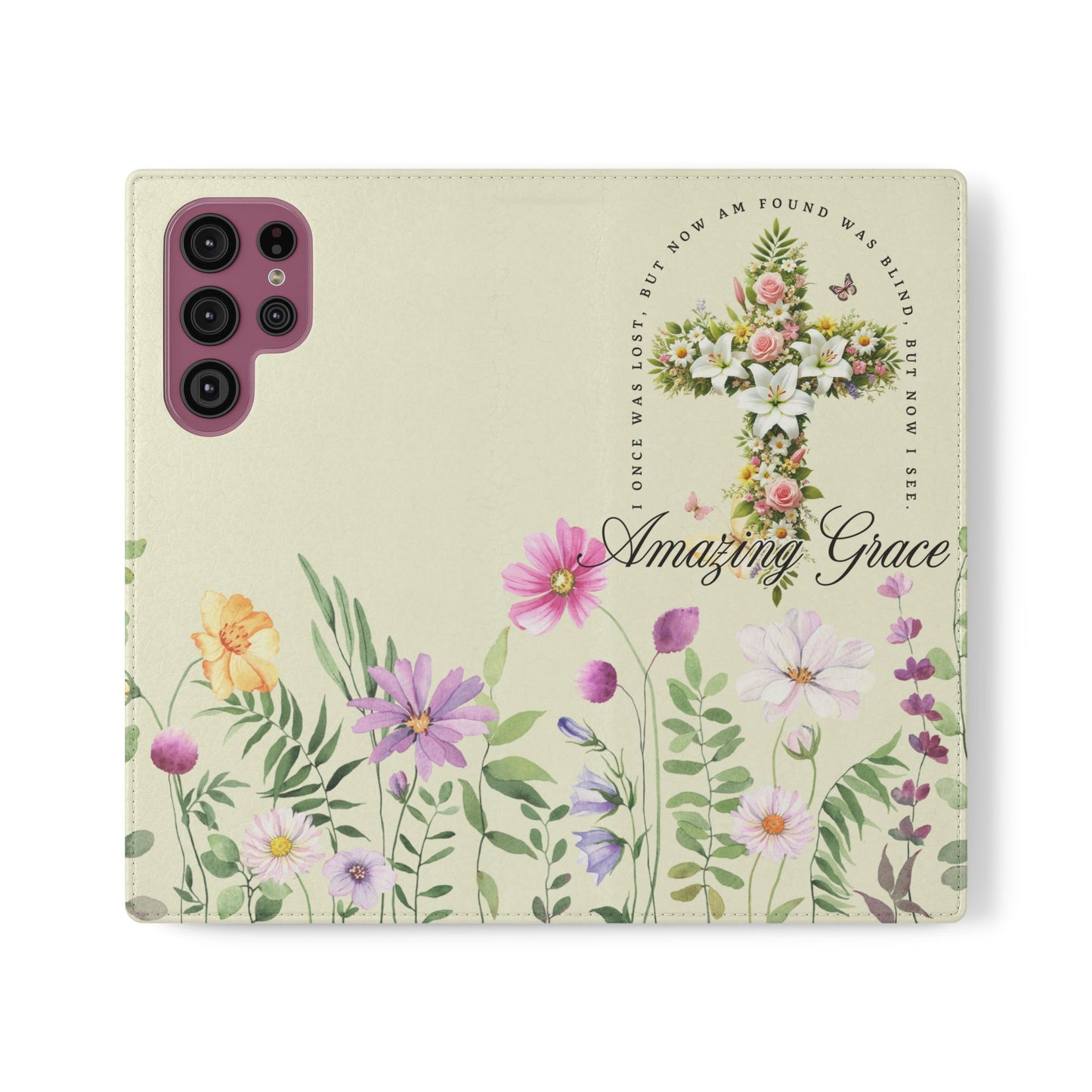 Floral Christian Prayer Flip Case, Amazing Grace, iPhone Samsung Wallet, Gifts for Her, Christian Phone Cover, Spring Floral Design