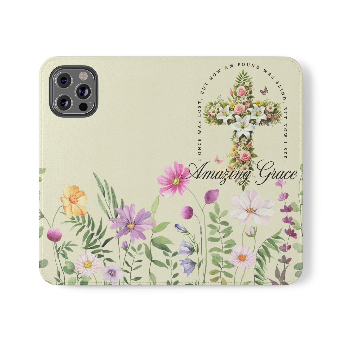 Floral Christian Prayer Flip Case, Amazing Grace, iPhone Samsung Wallet, Gifts for Her, Christian Phone Cover, Spring Floral Design