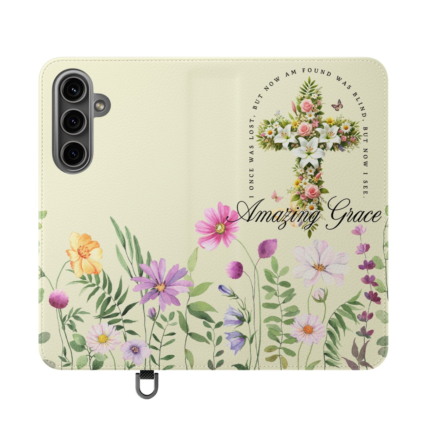 Floral Christian Prayer Flip Case, Amazing Grace, iPhone Samsung Wallet, Gifts for Her, Christian Phone Cover, Spring Floral Design