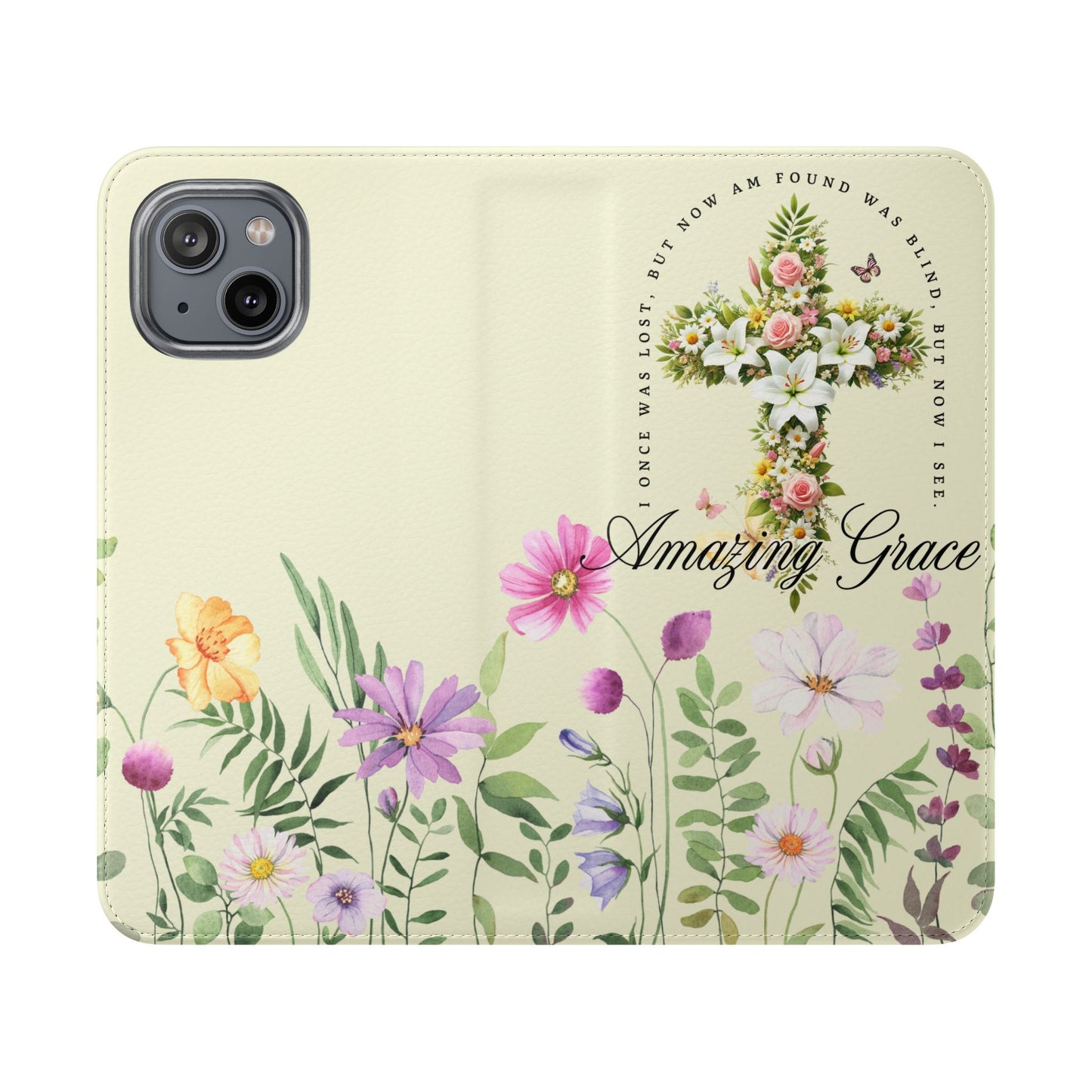 Floral Christian Prayer Flip Case, Amazing Grace, iPhone Samsung Wallet, Gifts for Her, Christian Phone Cover, Spring Floral Design