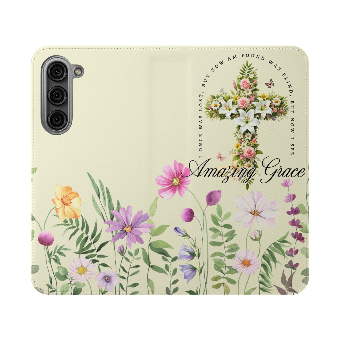 Floral Christian Prayer Flip Case, Amazing Grace, iPhone Samsung Wallet, Gifts for Her, Christian Phone Cover, Spring Floral Design