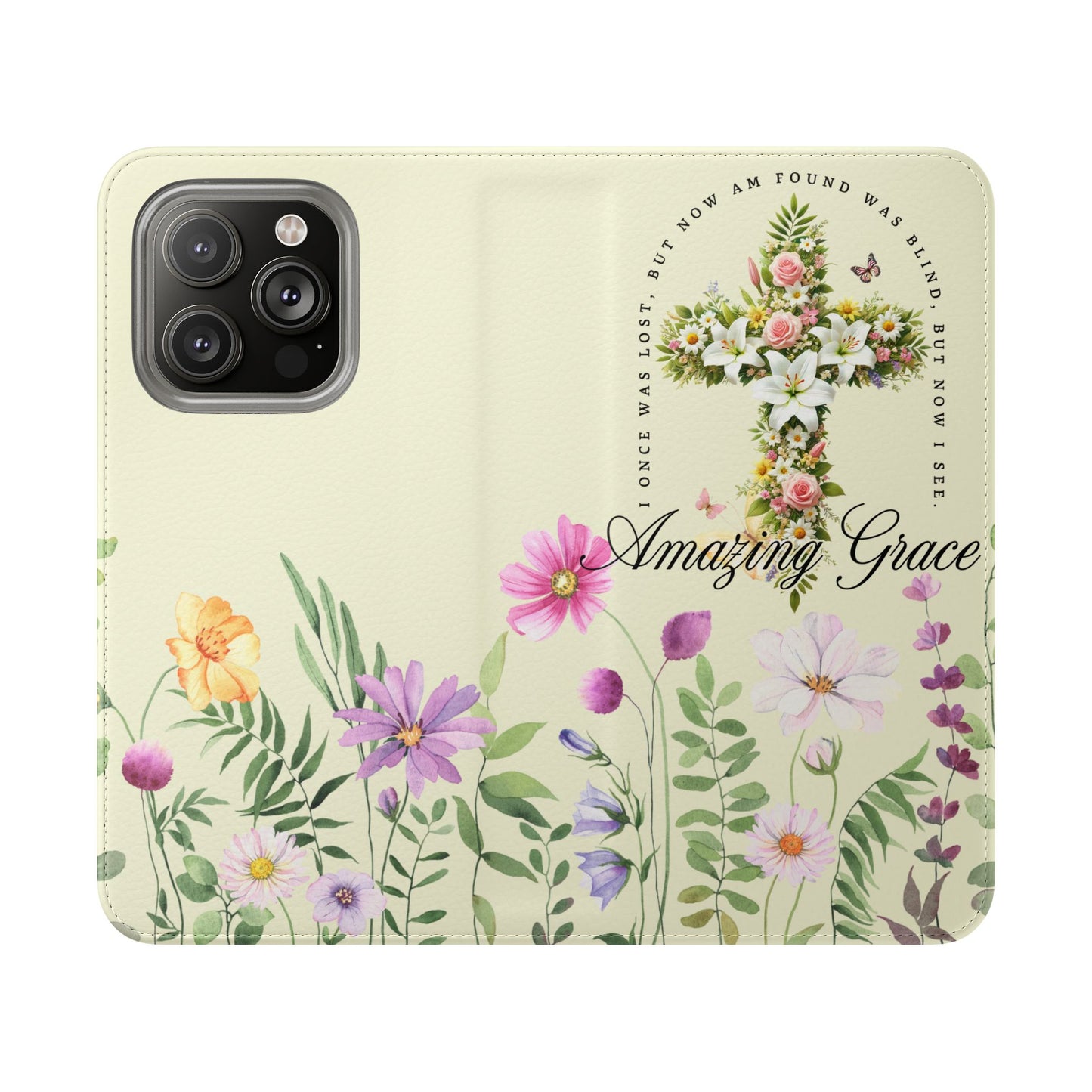 Floral Christian Prayer Flip Case, Amazing Grace, iPhone Samsung Wallet, Gifts for Her, Christian Phone Cover, Spring Floral Design