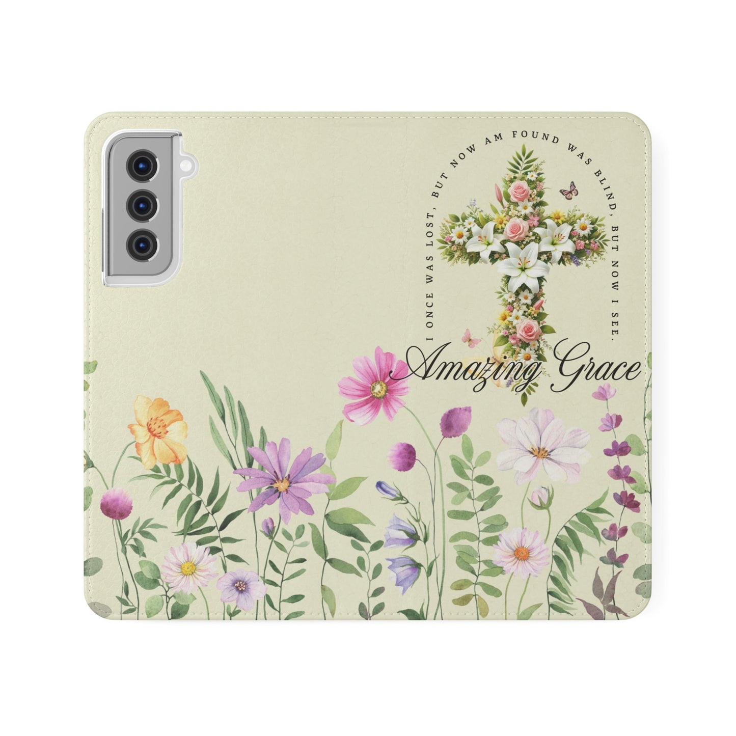 Floral Christian Prayer Flip Case, Amazing Grace, iPhone Samsung Wallet, Gifts for Her, Christian Phone Cover, Spring Floral Design