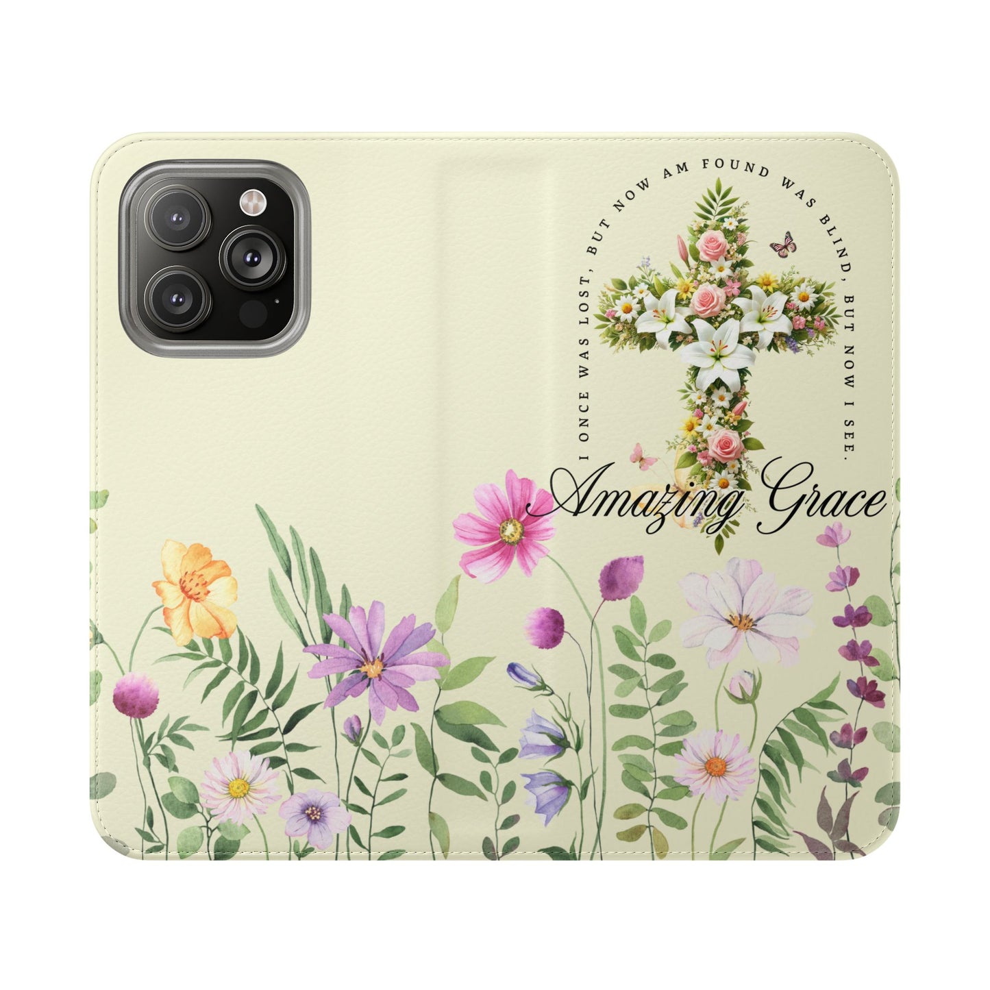Floral Christian Prayer Flip Case, Amazing Grace, iPhone Samsung Wallet, Gifts for Her, Christian Phone Cover, Spring Floral Design