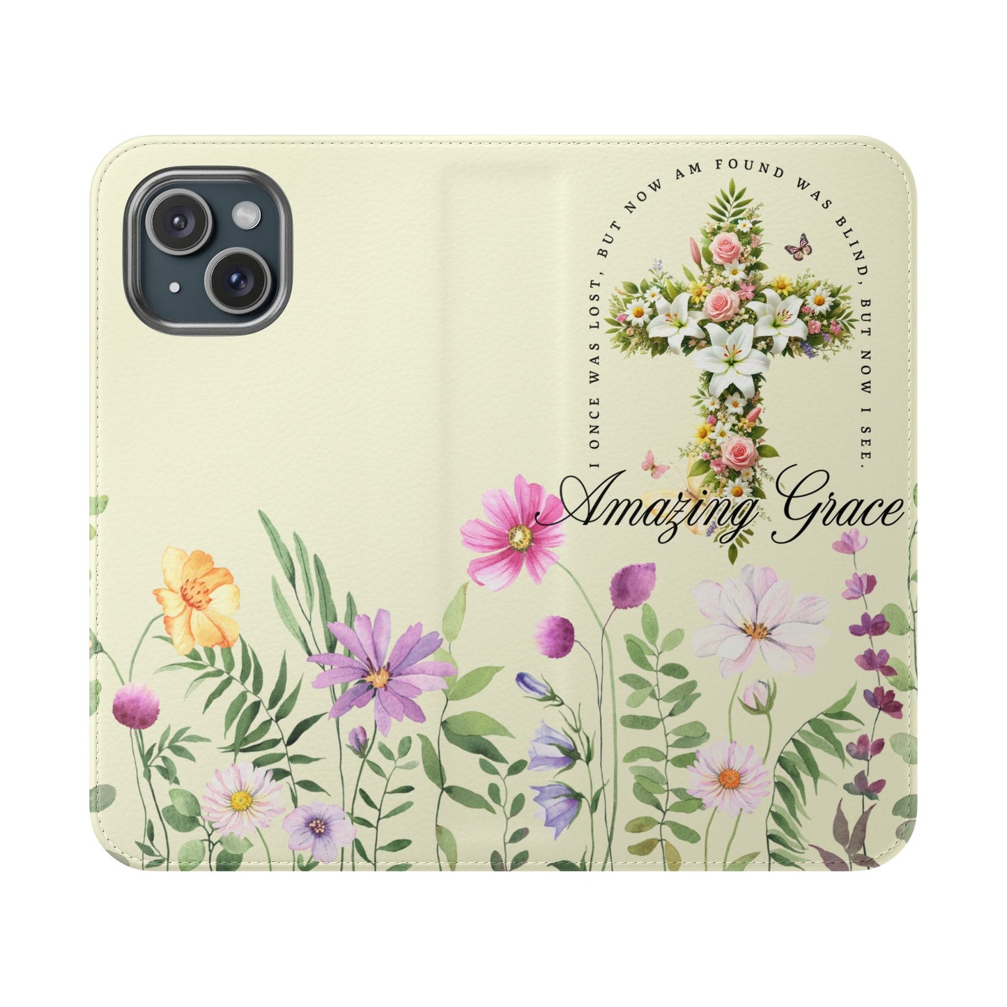 Floral Christian Prayer Flip Case, Amazing Grace, iPhone Samsung Wallet, Gifts for Her, Christian Phone Cover, Spring Floral Design