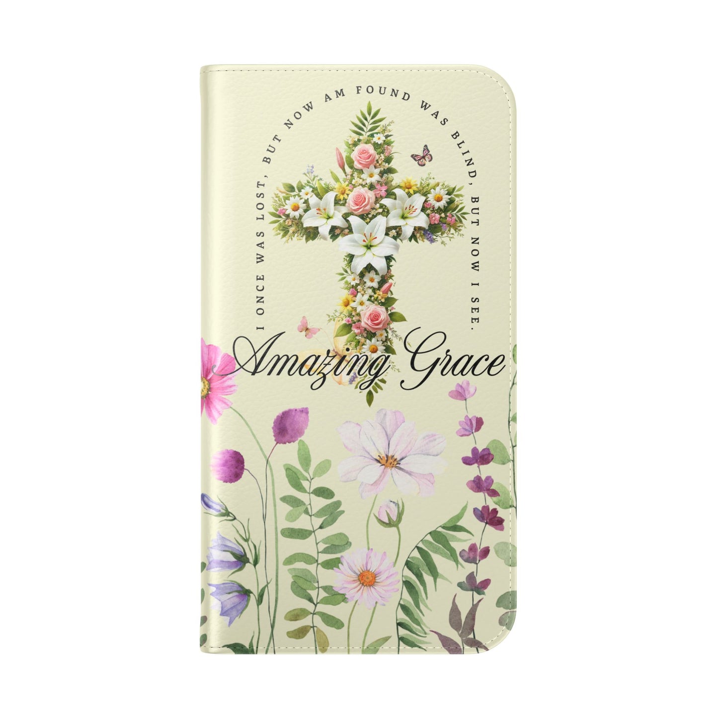 Floral Christian Prayer Flip Case, Amazing Grace, iPhone Samsung Wallet, Gifts for Her, Christian Phone Cover, Spring Floral Design