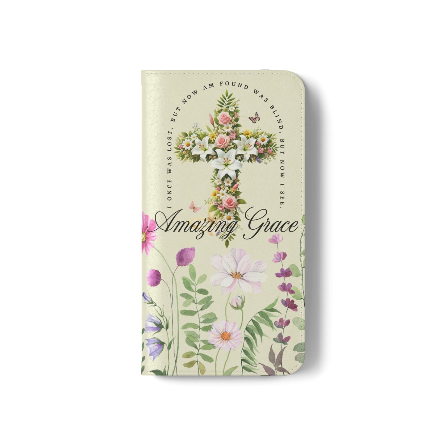Floral Christian Prayer Flip Case, Amazing Grace, iPhone Samsung Wallet, Gifts for Her, Christian Phone Cover, Spring Floral Design