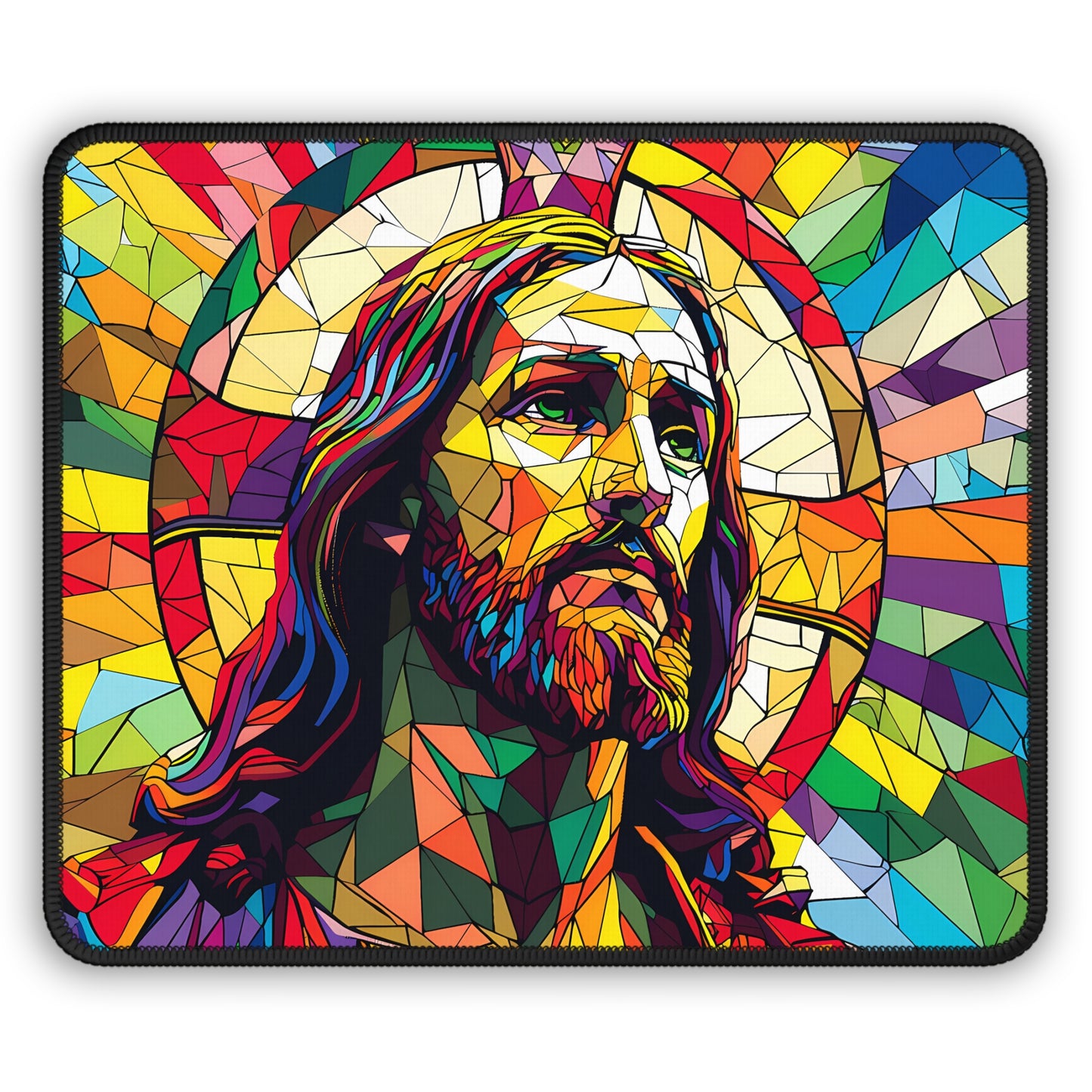 Colorful Jesus Christian Stained Glass Mouse Pad Inspirational Desk Decor