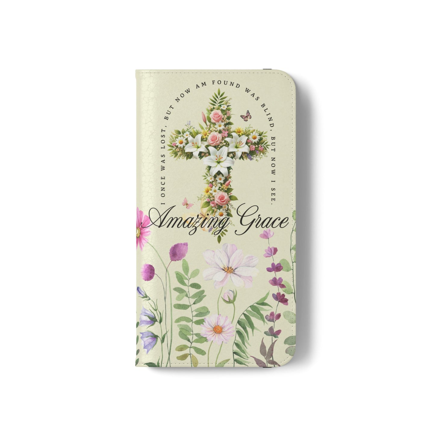Floral Christian Prayer Flip Case, Amazing Grace, iPhone Samsung Wallet, Gifts for Her, Christian Phone Cover, Spring Floral Design
