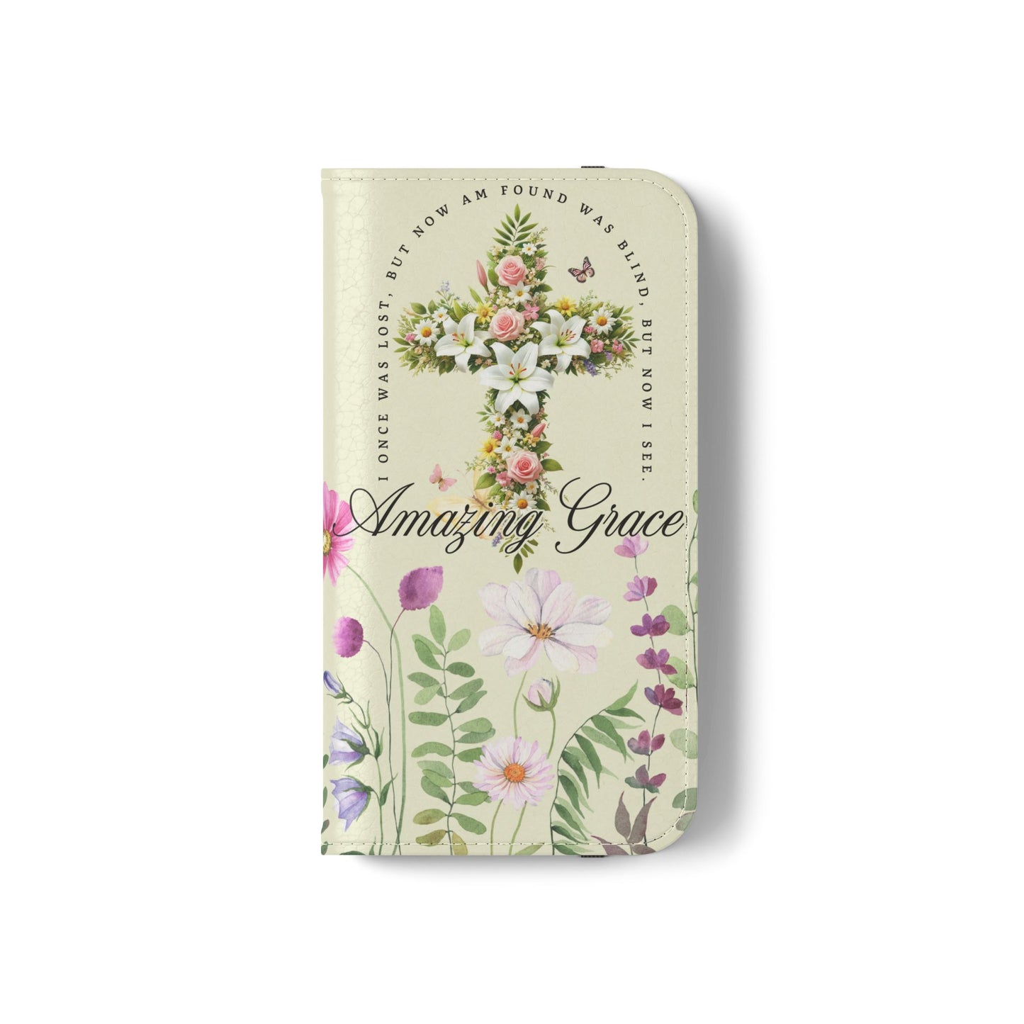 Floral Christian Prayer Flip Case, Amazing Grace, iPhone Samsung Wallet, Gifts for Her, Christian Phone Cover, Spring Floral Design