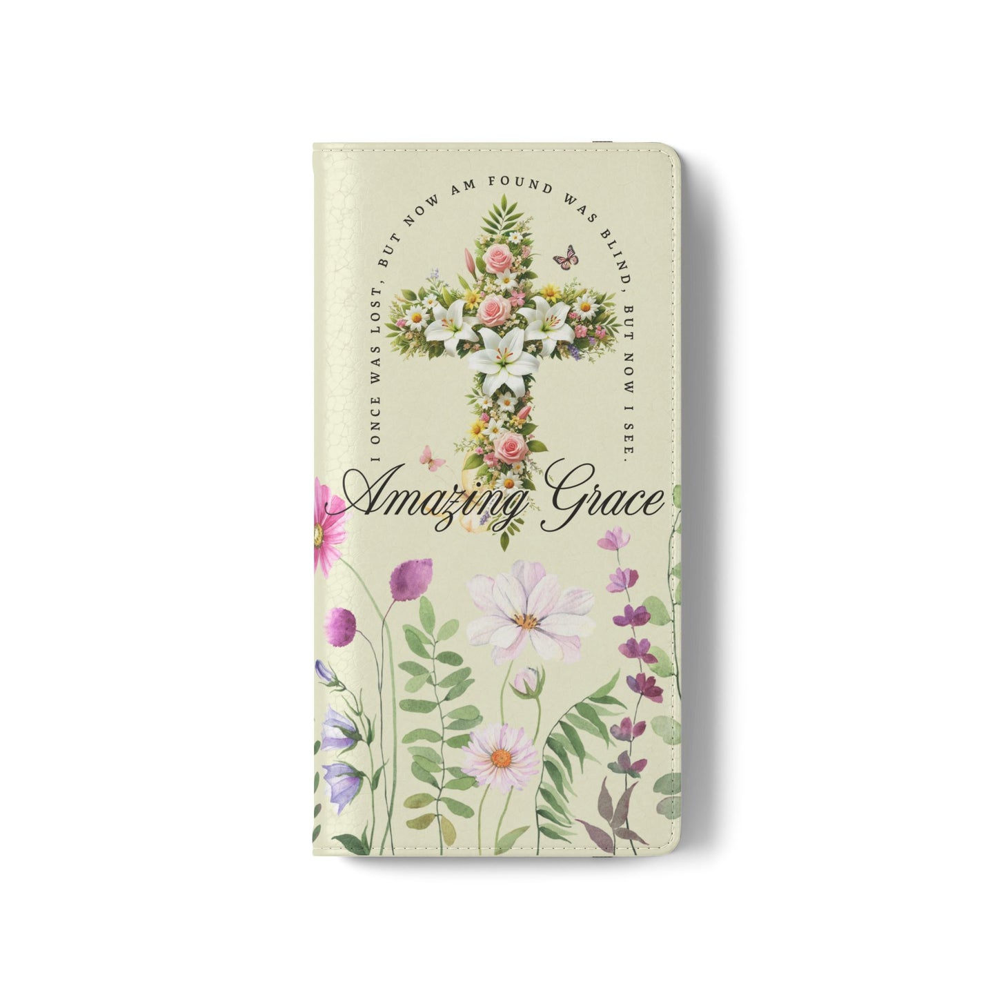 Floral Christian Prayer Flip Case, Amazing Grace, iPhone Samsung Wallet, Gifts for Her, Christian Phone Cover, Spring Floral Design