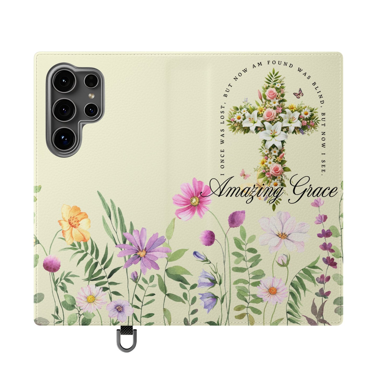 Floral Christian Prayer Flip Case, Amazing Grace, iPhone Samsung Wallet, Gifts for Her, Christian Phone Cover, Spring Floral Design