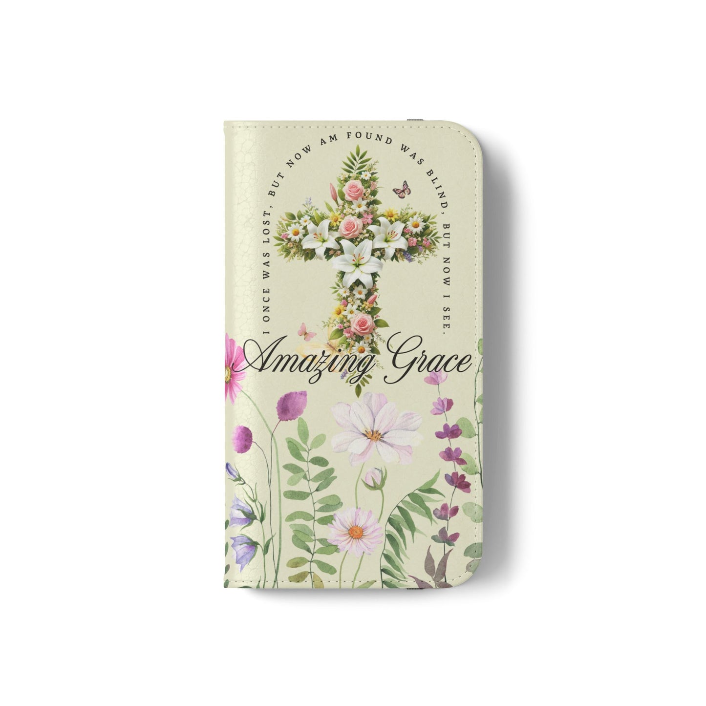 Floral Christian Prayer Flip Case, Amazing Grace, iPhone Samsung Wallet, Gifts for Her, Christian Phone Cover, Spring Floral Design