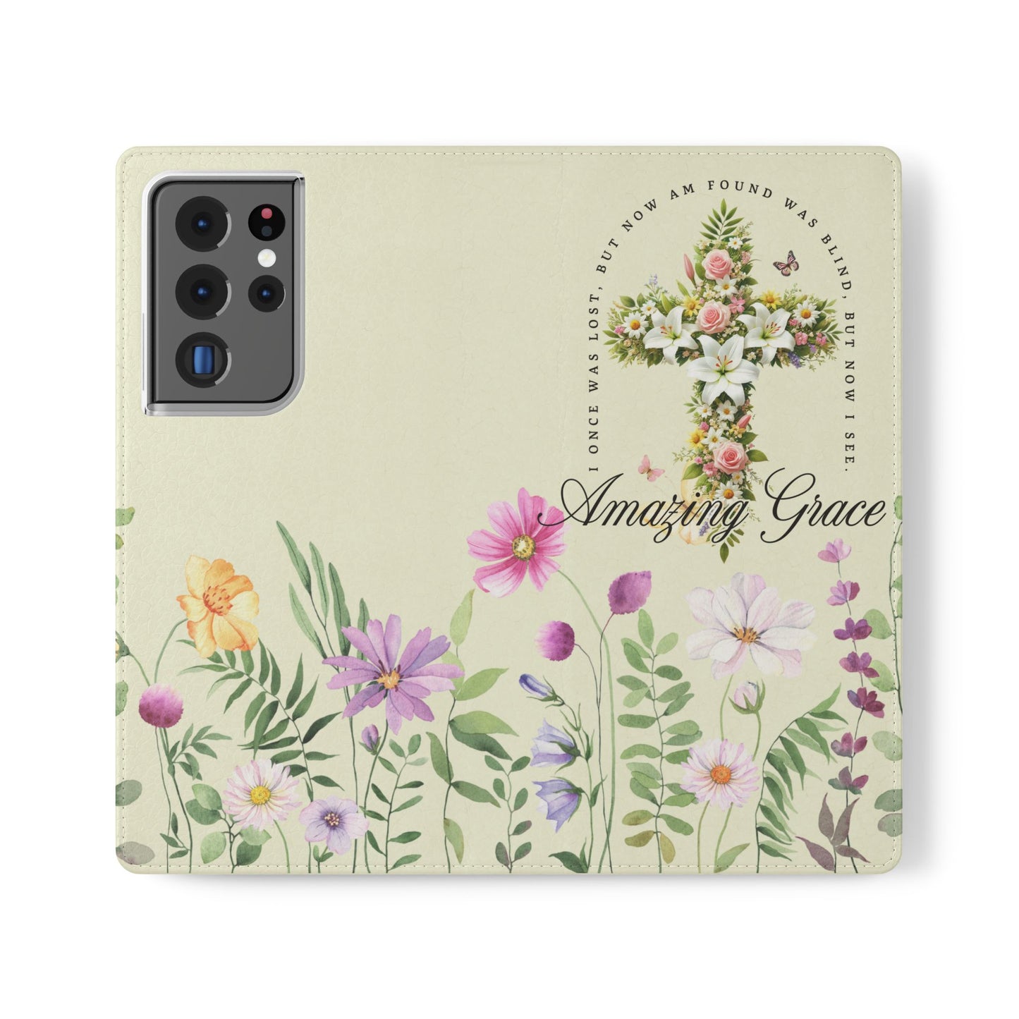 Floral Christian Prayer Flip Case, Amazing Grace, iPhone Samsung Wallet, Gifts for Her, Christian Phone Cover, Spring Floral Design