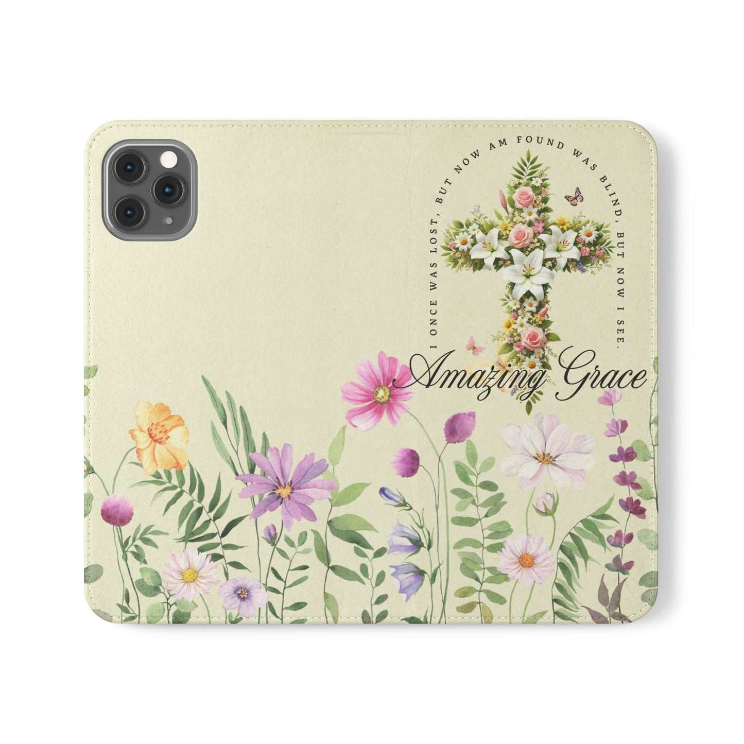 Floral Christian Prayer Flip Case, Amazing Grace, iPhone Samsung Wallet, Gifts for Her, Christian Phone Cover, Spring Floral Design
