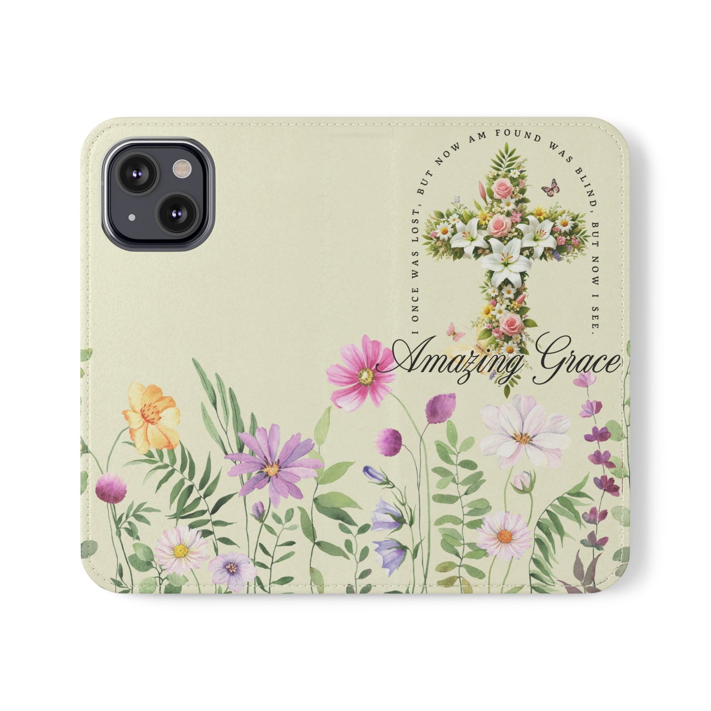 Floral Christian Prayer Flip Case, Amazing Grace, iPhone Samsung Wallet, Gifts for Her, Christian Phone Cover, Spring Floral Design