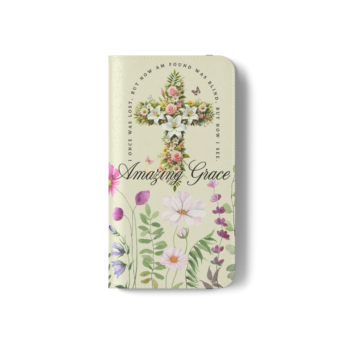 Floral Christian Prayer Flip Case, Amazing Grace, iPhone Samsung Wallet, Gifts for Her, Christian Phone Cover, Spring Floral Design