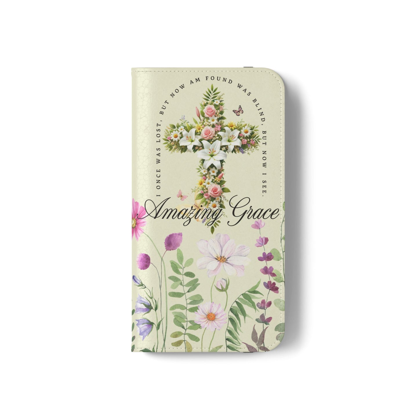 Floral Christian Prayer Flip Case, Amazing Grace, iPhone Samsung Wallet, Gifts for Her, Christian Phone Cover, Spring Floral Design