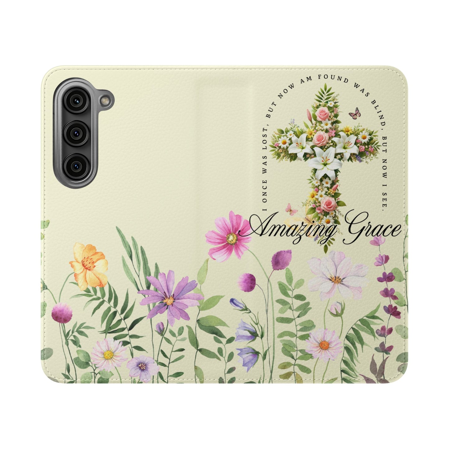 Floral Christian Prayer Flip Case, Amazing Grace, iPhone Samsung Wallet, Gifts for Her, Christian Phone Cover, Spring Floral Design