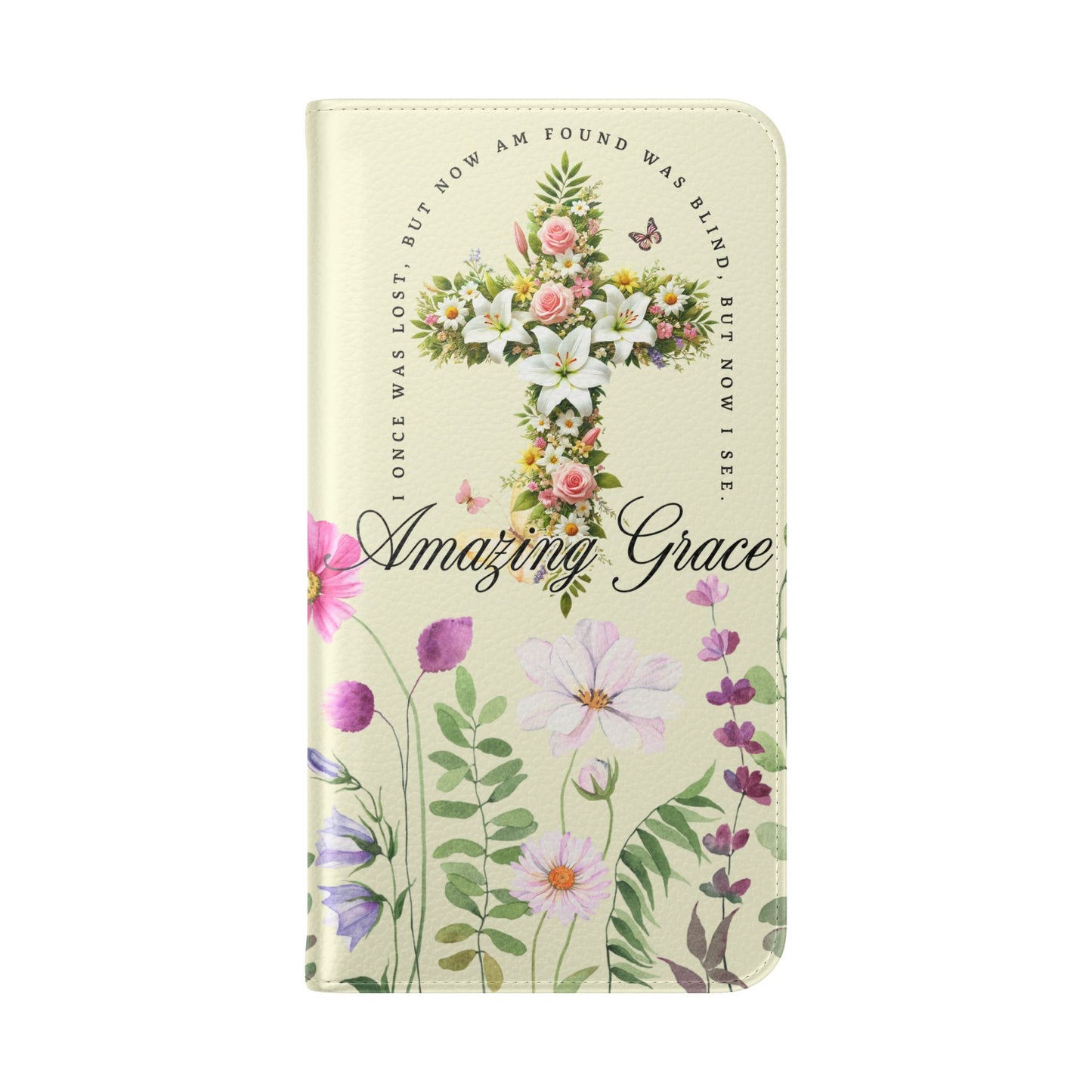 Floral Christian Prayer Flip Case, Amazing Grace, iPhone Samsung Wallet, Gifts for Her, Christian Phone Cover, Spring Floral Design