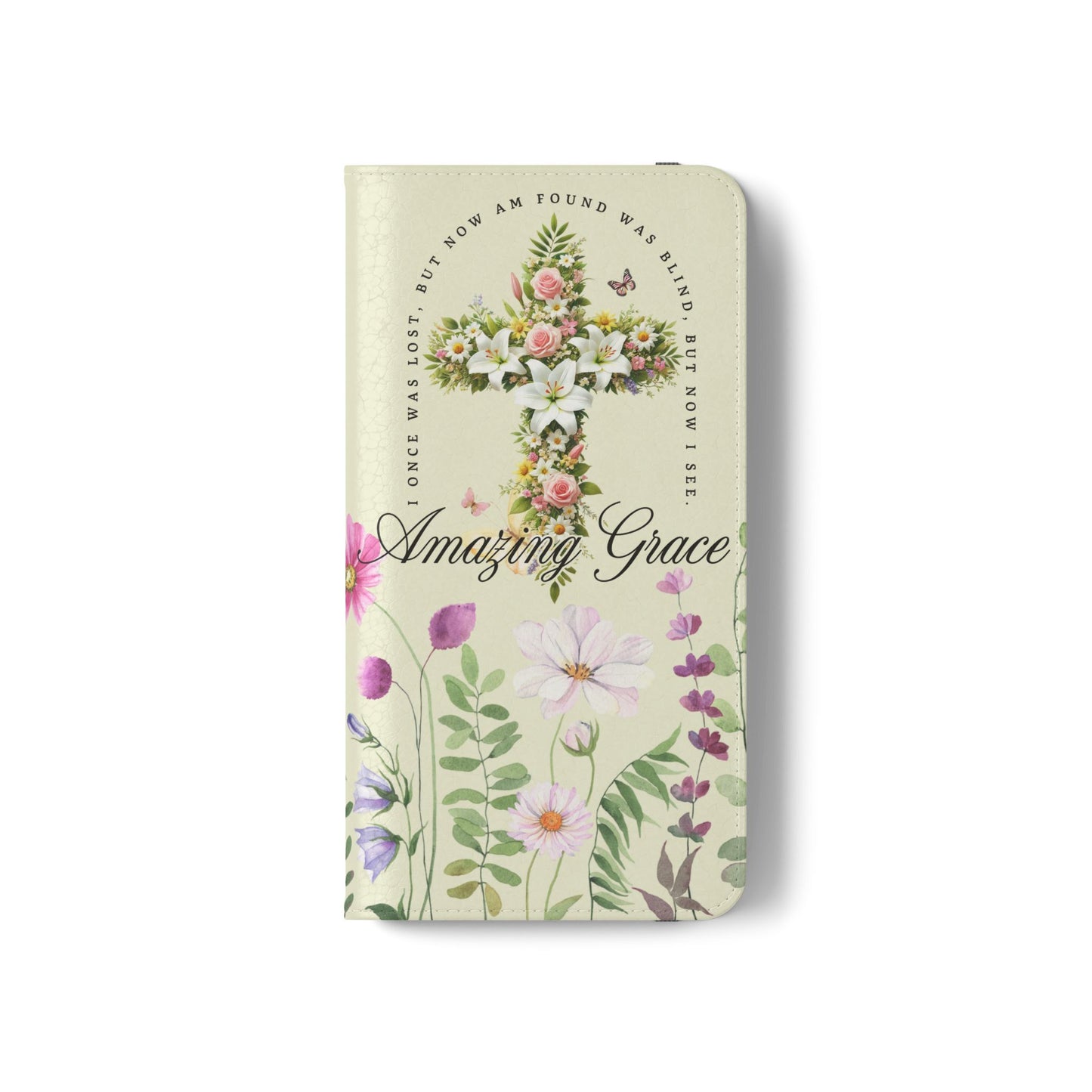 Floral Christian Prayer Flip Case, Amazing Grace, iPhone Samsung Wallet, Gifts for Her, Christian Phone Cover, Spring Floral Design
