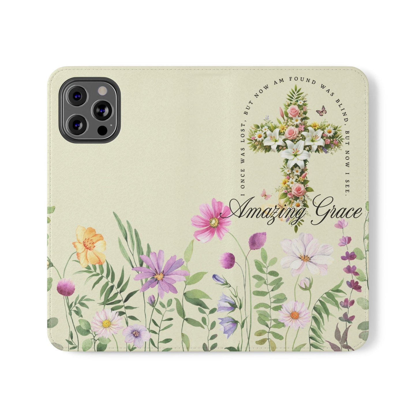 Floral Christian Prayer Flip Case, Amazing Grace, iPhone Samsung Wallet, Gifts for Her, Christian Phone Cover, Spring Floral Design