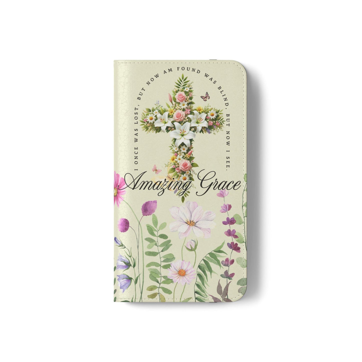 Floral Christian Prayer Flip Case, Amazing Grace, iPhone Samsung Wallet, Gifts for Her, Christian Phone Cover, Spring Floral Design