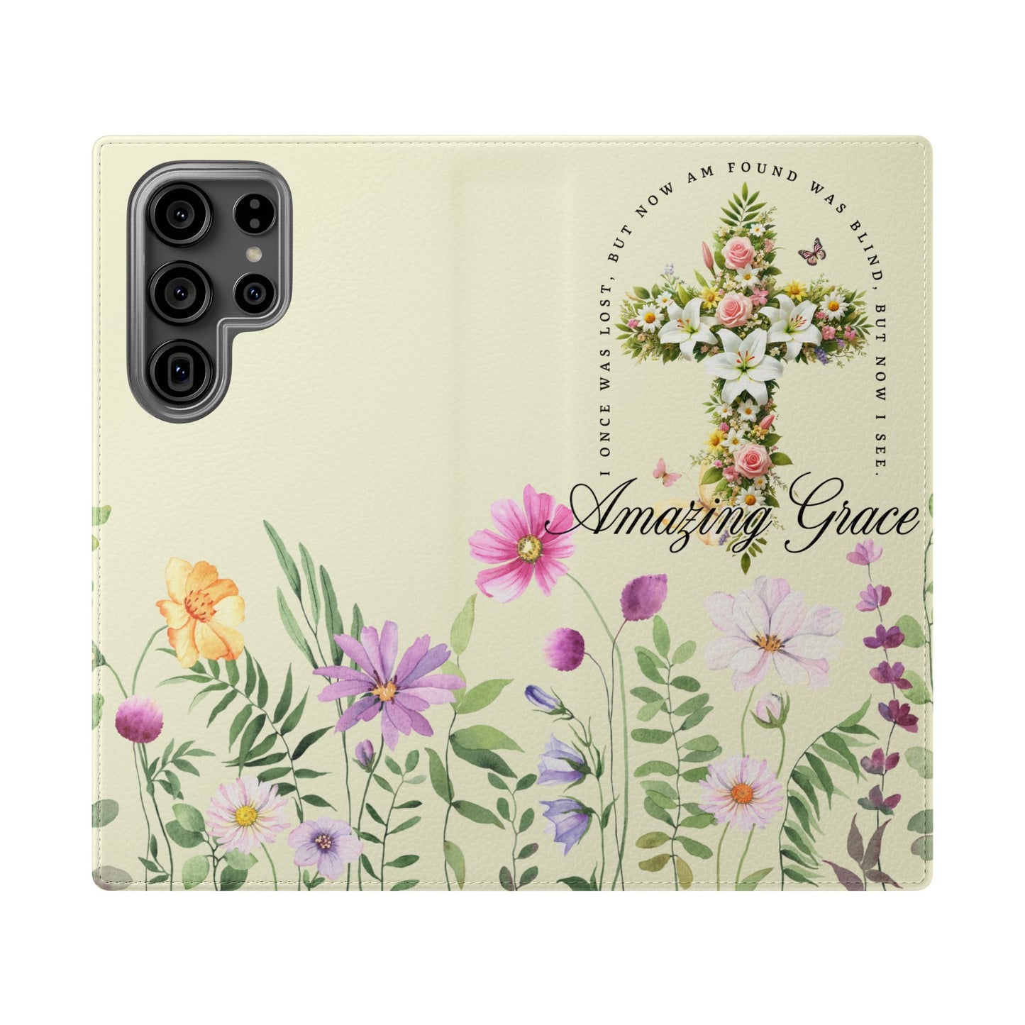 Floral Christian Prayer Flip Case, Amazing Grace, iPhone Samsung Wallet, Gifts for Her, Christian Phone Cover, Spring Floral Design