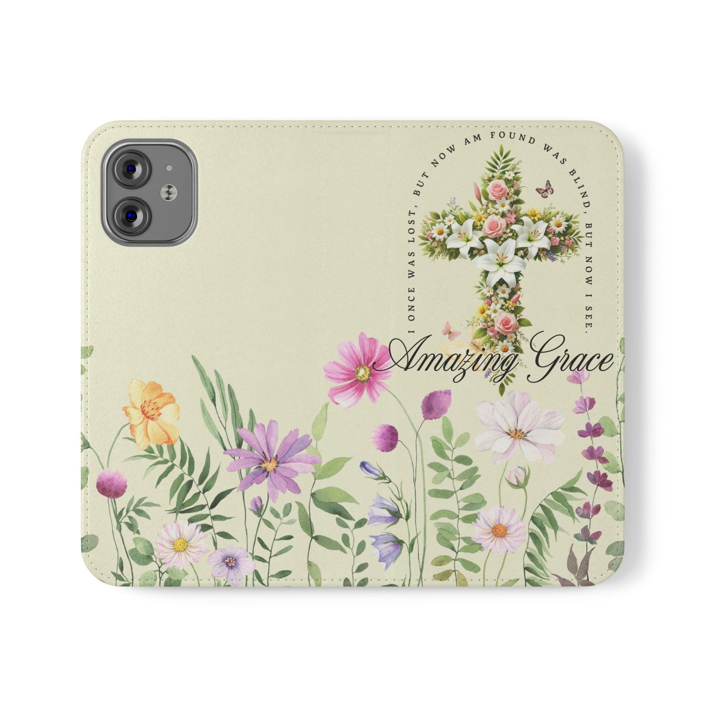 Floral Christian Prayer Flip Case, Amazing Grace, iPhone Samsung Wallet, Gifts for Her, Christian Phone Cover, Spring Floral Design