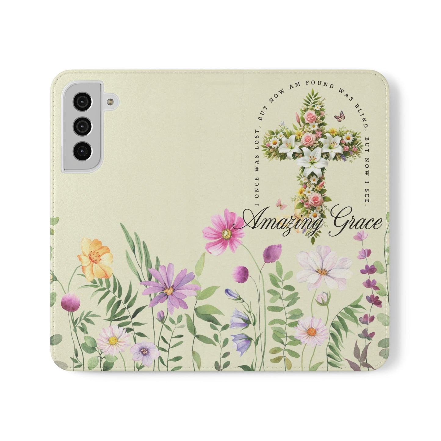 Floral Christian Prayer Flip Case, Amazing Grace, iPhone Samsung Wallet, Gifts for Her, Christian Phone Cover, Spring Floral Design