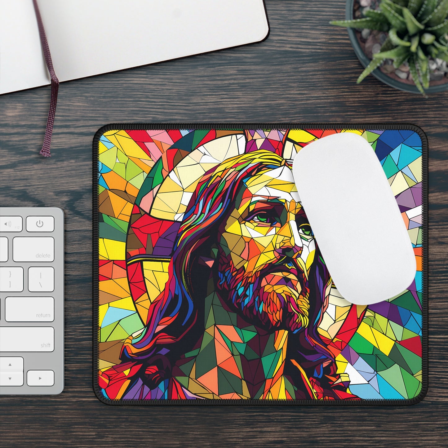 Colorful Jesus Christian Stained Glass Mouse Pad Inspirational Desk Decor