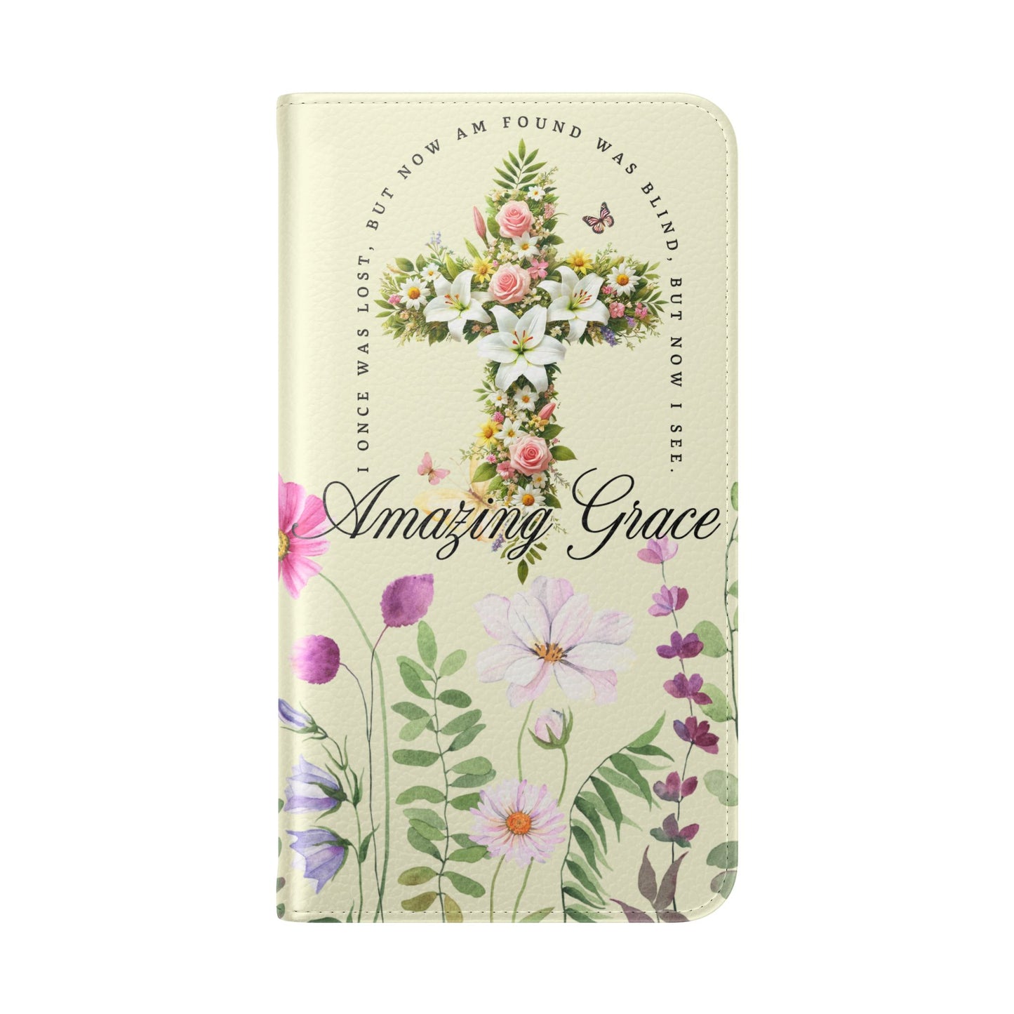 Floral Christian Prayer Flip Case, Amazing Grace, iPhone Samsung Wallet, Gifts for Her, Christian Phone Cover, Spring Floral Design