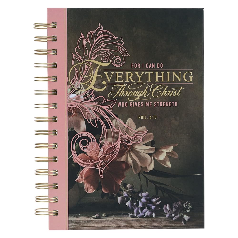 Christian Art Gifts Journal w/Scripture for Women Everything Through Christ Phil. 4:13 Pink 192 Ruled Pages, Large Hardcover Notebook, Wire Bound cover image