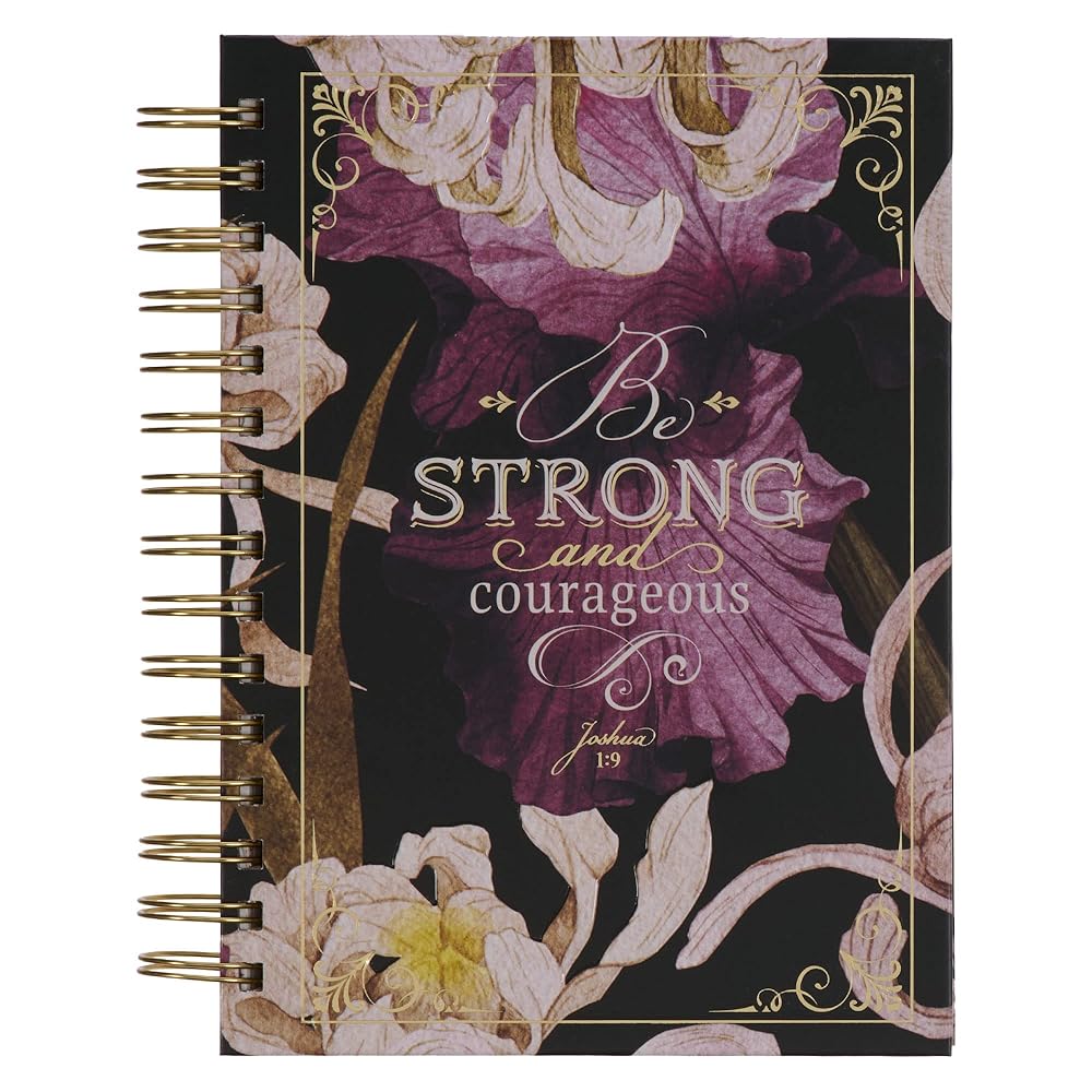 Christian Art Gifts Journal w/Scripture for Women Be Strong and Courageous Joshua 1:9 Bible Verse Plum Floral 192 Ruled Pages, Large Hardcover Notebook, Wire Bound cover image
