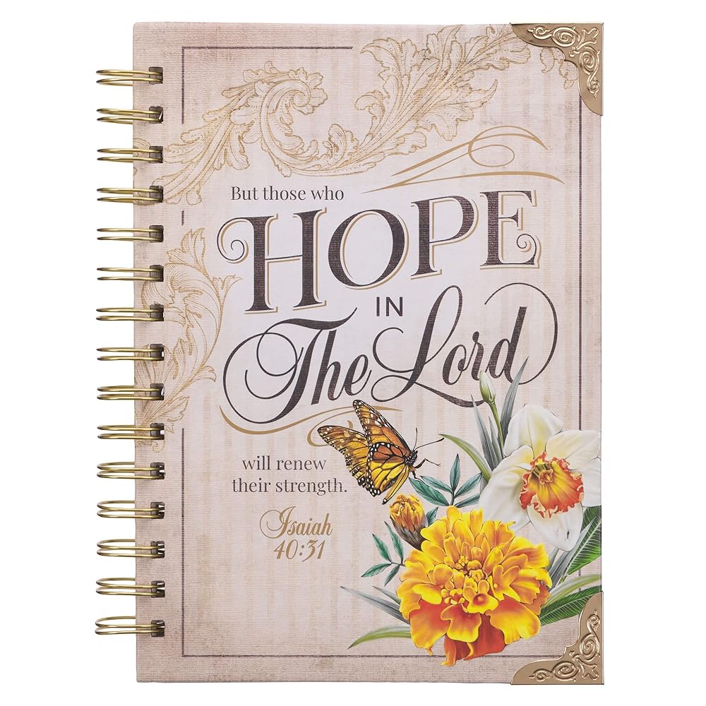 Christian Art Gifts Journal w/Scripture for Women Hope in The Lord Isaiah 40:31 Butterfly Deep Ocean Blue 192 Ruled Pages, Large Hardcover Notebook, Wire Bound cover image